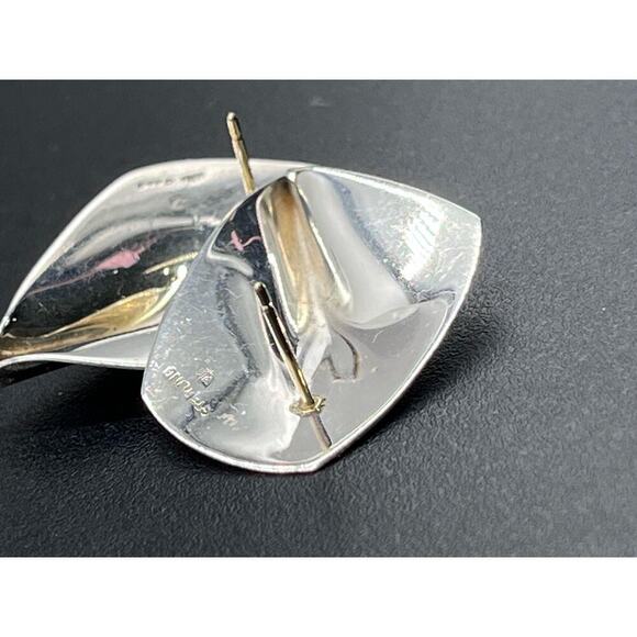 Signed Designer Sterling Silver & *14K Gold Post DESIGNER Modern Post Earrings - Picture 14 of 16